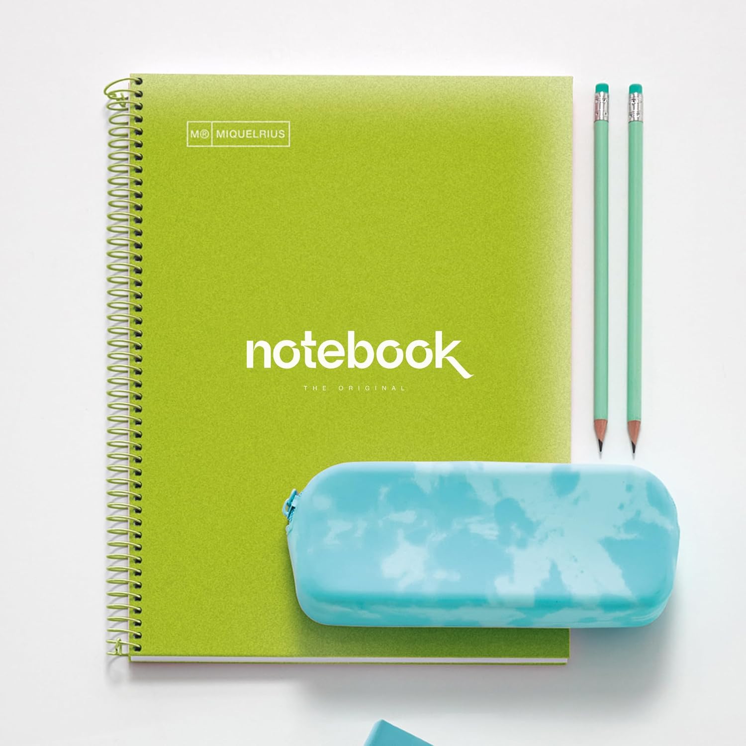 Miquelrius - Emotions Notebook A4, 120 Sheets 90 g/m², 5 x 5 mm Squares, 5 Coloured Stripes, Microperforated Spiral, Polypropylene Cover, 4 Drills, Lime Green