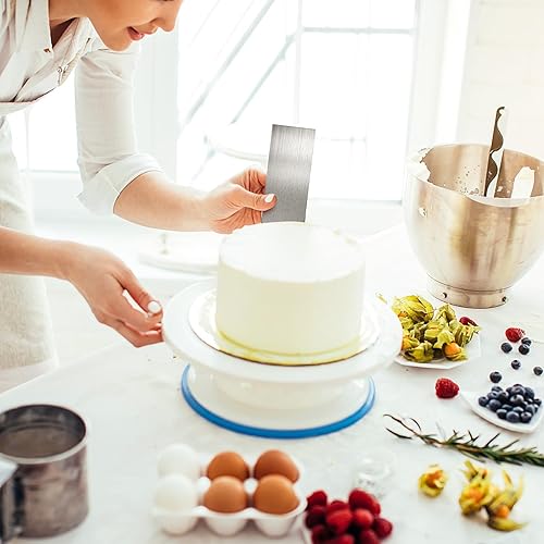 Miniatura 5 de Aster Raspador de acero inoxidable para tartas, raspador de metal de 8.6 pulgadas para nivelador más suave de tartas, raspador más suave con borde