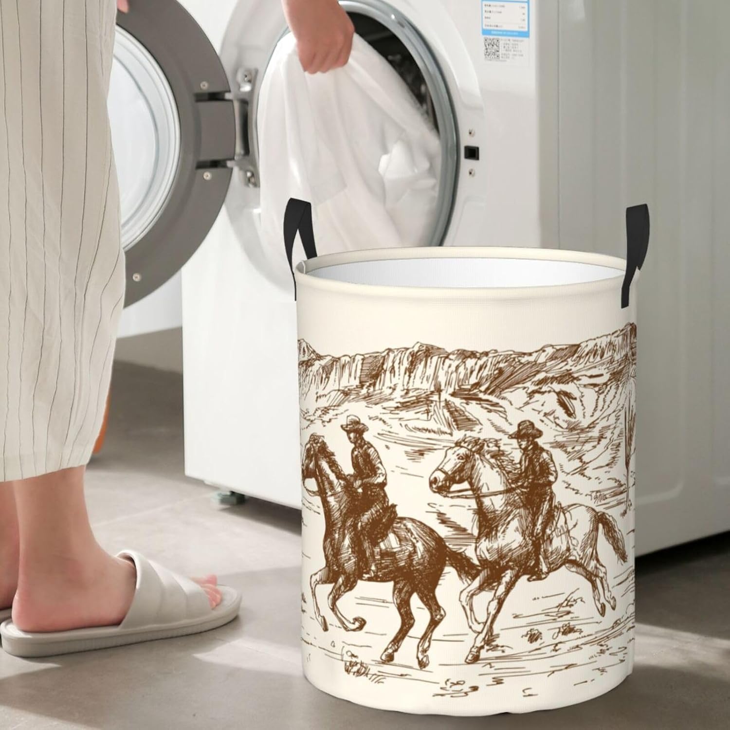 Large Laundry Basket Western Cowboy Home Decor Laundry Hamper With Handles Collapsible Laundry Baskets Waterproof Dirty Clothes Hamper Storage Basket Toy Bins For Room Bathroom Bedroom Decor