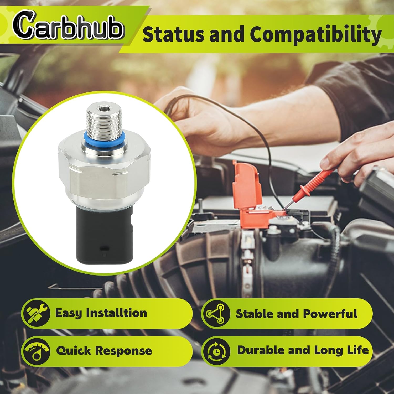 Carbhub BU5Z9F972B Fuel Injection Pressure Sensor Fit for Ford Escape Expedition Focus Mustang F150, Lincoln MKC MKS MKT MKX MKZ Replace BU5Z-9F972-B, CM5250, BU5A-9F972-CA, BU5A9F972CA