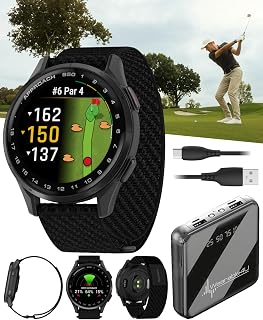 Garmin Approach S50 Golf GPS Smartwatch Slate Aluminum Bezel with Black ComfortFit Nylon Band with Wearable4U Power Bank Bundle