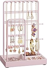 SONGMICS JJS021R01 Jewellery Stand, Jewellery Holder, Metal Frame, Jewellery Tray Velvet, Jewellery Storage for Necklaces, Bracelets, Earrings, Earrings, Rings, Gift Idea, Pastel Pink