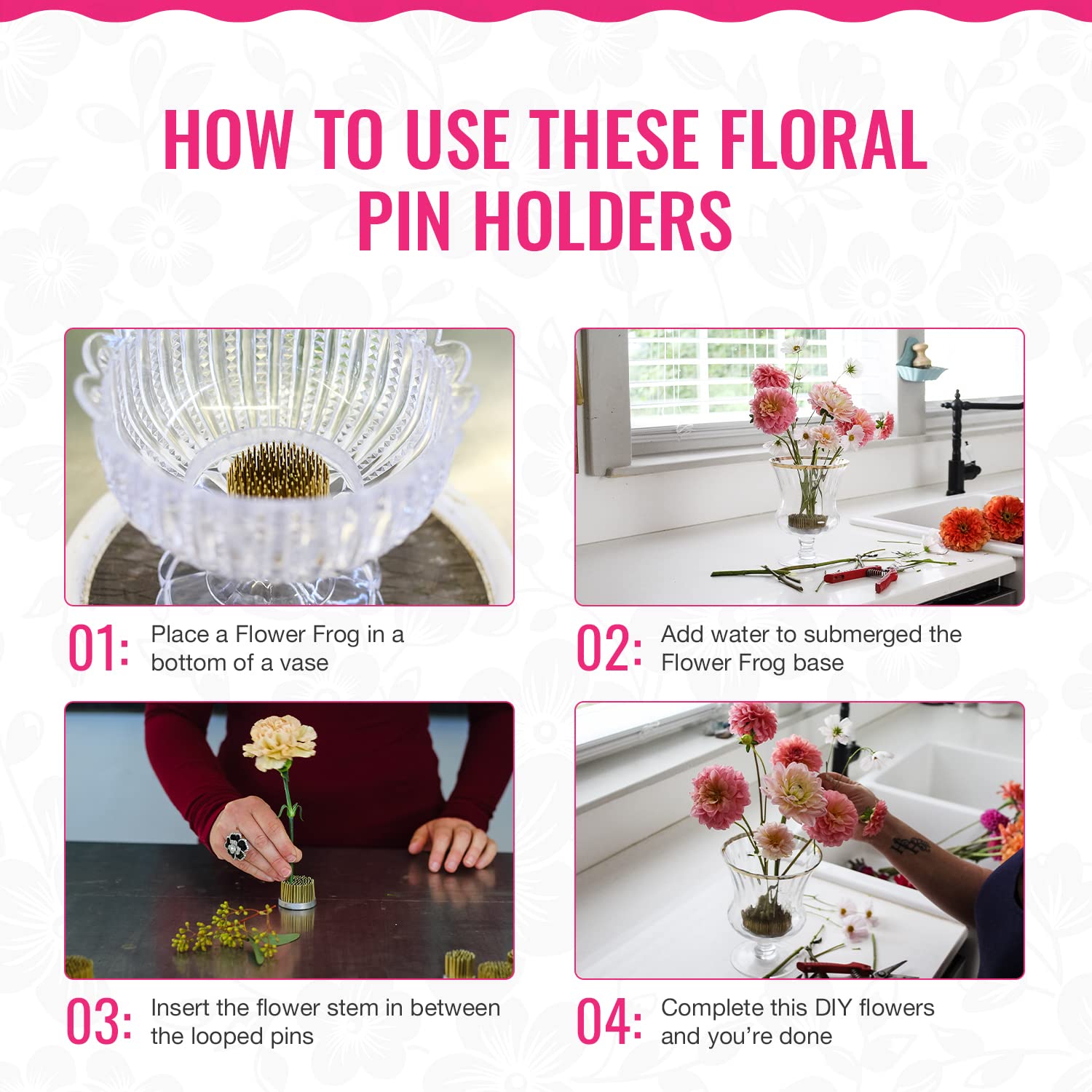 Floral Genius Round Flower Pin Holder 2 in Diameter | Green Color, Set of 3 | Tool for Easy Flower and Ikebana Arrangements, Florists, Gifts & More | Sustainable and Reusable | Made in The USA