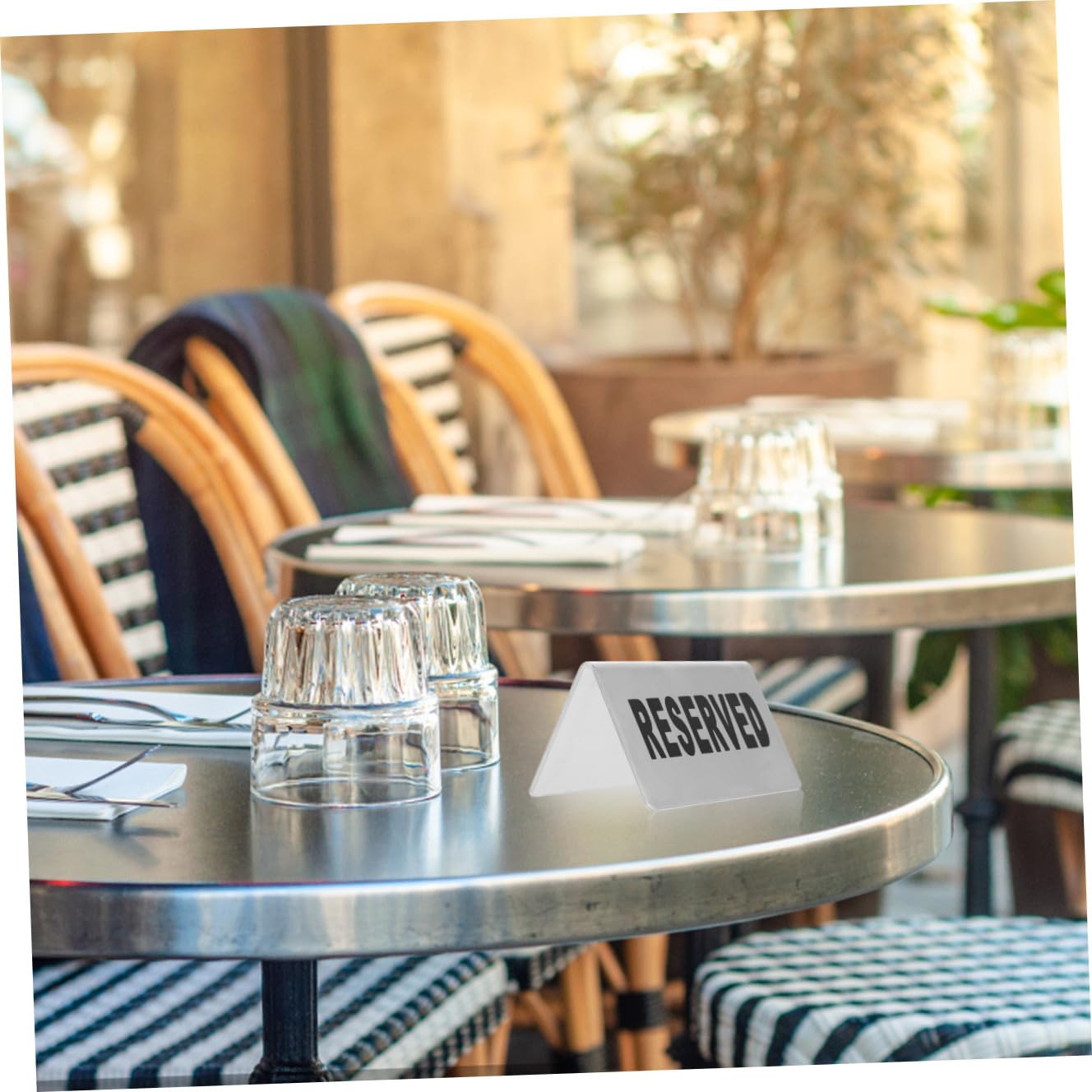 4 Piezas Carteles Metálicos de Acero Inoxidable para Reserva de Mesa de Señalización Doble Cara para Eventos Bodas y Restaurantes Plateado Elegante