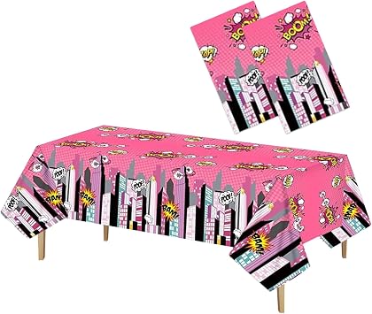 Superhero Plastic Tablecloth Pink 2 Pack 51 x 87 Inches Superhero Party Decorations Rectangle Disposable Hero Table Cover Super Hero Theme Birthday Party Supplies