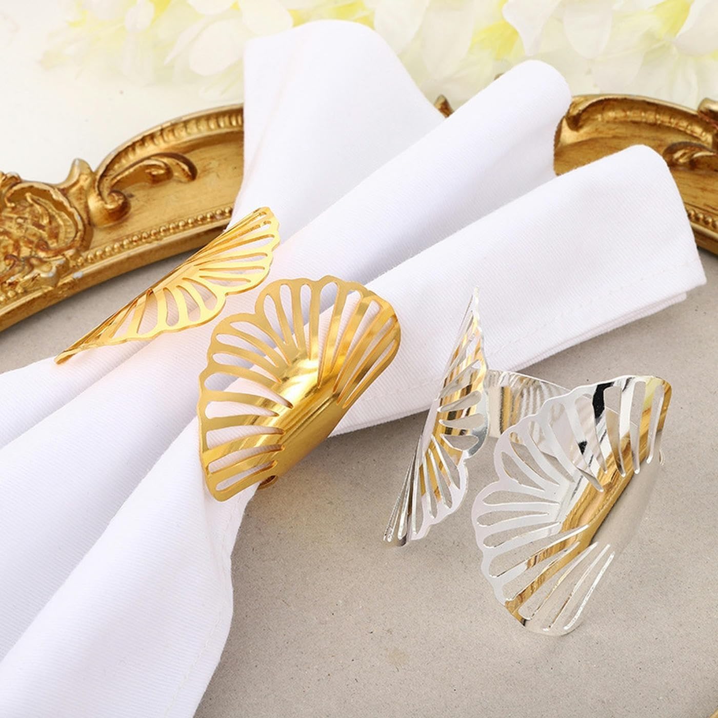 Tischdekoration Handwerk, Serviettenringe Gold/Silber 60 Stück Hochzeit Bankett Weihnachten Tischdekoration(Silver)