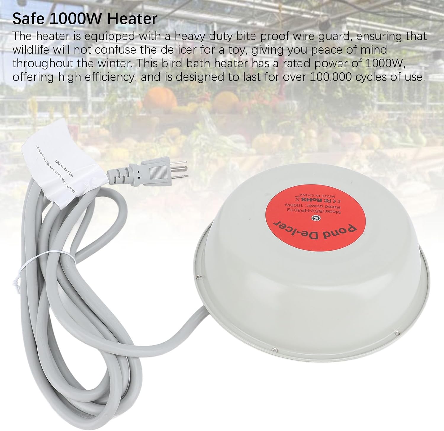 ZJchao 1000W Outdoor Pond Deicer Cast Aluminum Pond Heater for Fish Wildlife with Thermostat Control Heavy Duty Bite Proof Wire Guard 9.8ft Power Cord (US Plug 110V)