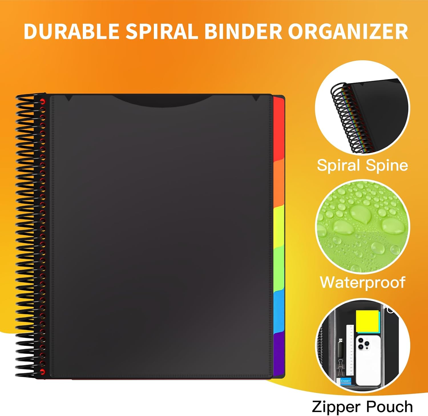 12 Pocket Project Organizer, 6 Colors Folders Binder with Dividers, Black image 3