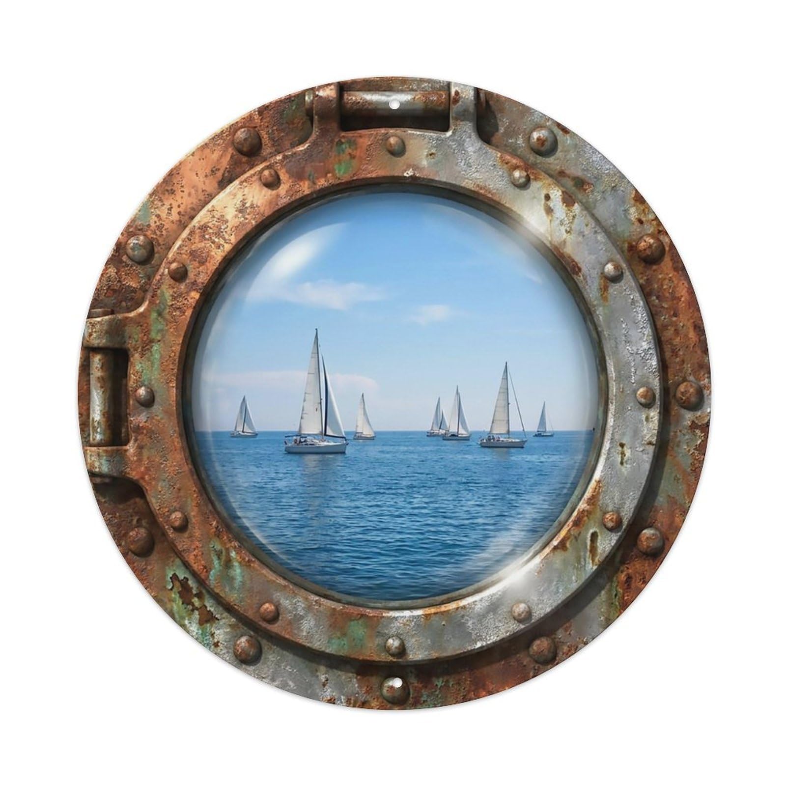 Vintage Porthole Multiple Sails Nautical Window View Metal Tin Sign