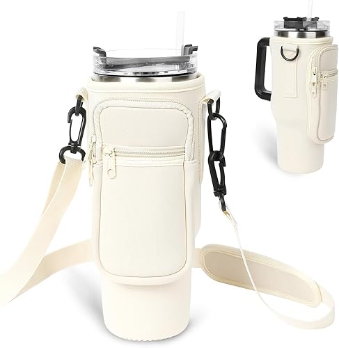 CEELGON Bolsa de transporte para botella de agua Stanley de 40 onzas con asa, soporte para botella de agua con correa ajustable para el hombro,