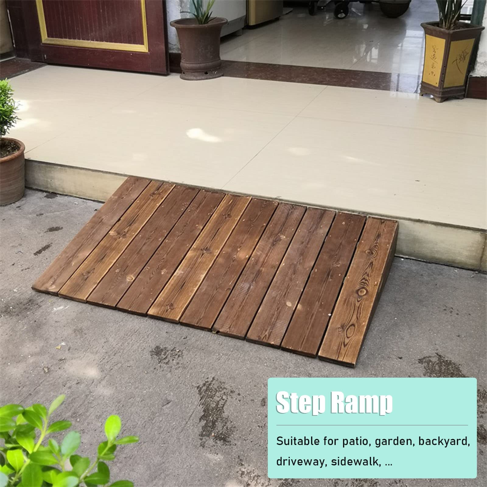 Tira de Puerta Tira de Transición Umbral de Madera/Rampa de Acera Marrón para Sillas de Ruedas Scooters, Rampa de Paso Exterior Antideslizante Grande, Elevación de 3.9"/4.7"/5.9"/7"/7.8"