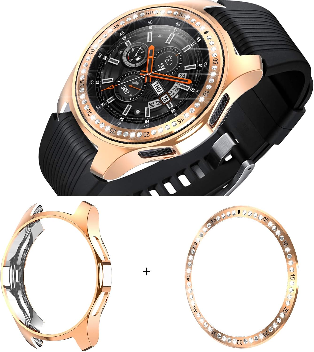 [2 Pack] JZK Samsung Galaxy Watch 42mm Bezel Ring Styling,Adhesive Cover Anti Scratch & Collision Protector Bezel Loop+Screen Protector Case for Galaxy Watch 42mm Smartwatch Accessories