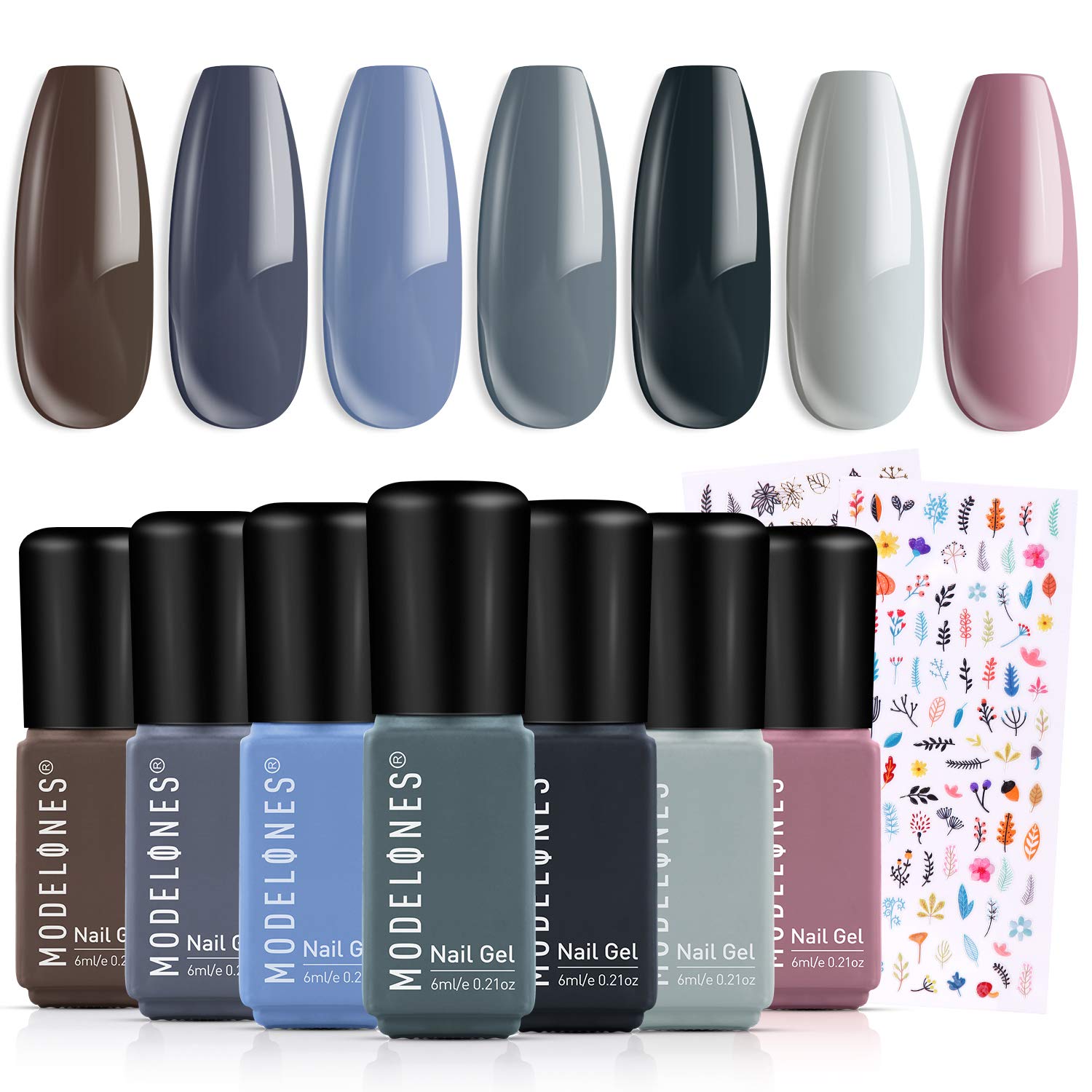 modelones Gel Nail Polish Set Spring Gel Polish 7Pcs Gray Colors Holiday Soak Off Gel Nail Kit Nail Art Manicure Salon Collection