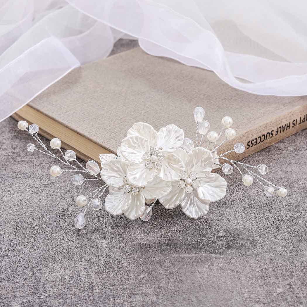 JONKY Flower Bride Wedding Hair Clip Bridal Rhinestone Barrettes Accessories for Women - Image 3