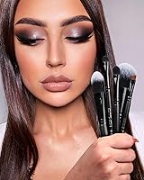 Vista 6 de EIGSHOW Juego de 5 brochas de maquillaje diario para base, polvo y delineador de ojos, vegano y libre de crueldad, kit de brochas de maquillaje Negro