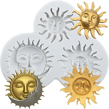 Lingzhi Sun Moon Face Fondant Molds Ramadan Eid Mubarak Silicone Mold for Cake Decoration Cupcake Topper Chocolate Candy Sugar Gum Paste Polymer Clay