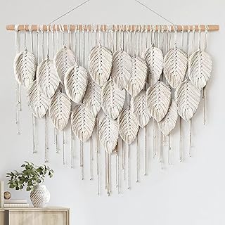 LOMOHOO Macrame Wall Hanging Boho Beige Leaves Tapestry Bohemian Handmad...