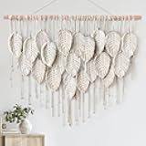 LOMOHOO Macrame Wall Hanging Boho Beige Leaves Tapestry Bohemian Handmade Woven Wall Art Decoration for Bedroom Living Room Apartment Dorm Gallery Perfect Handmade Gift Ideas