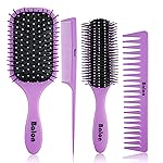 4Pcs Detangling Hair Brush Set for Women - Paddle Brush for Wet or Dry, No More Tangles for Straight, Long, Thick, Curly, and Natural Hair (Purple)