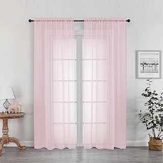 OWEINE Sheer Curtains 78 Inches Long 2 Panels Set, Rod Pocket Fimly Voile Solid Blush Window Curtain Panels for Living Room Bedroom, Soft Voile Sheer Curtains & Drapes, Total 78 Inches Width