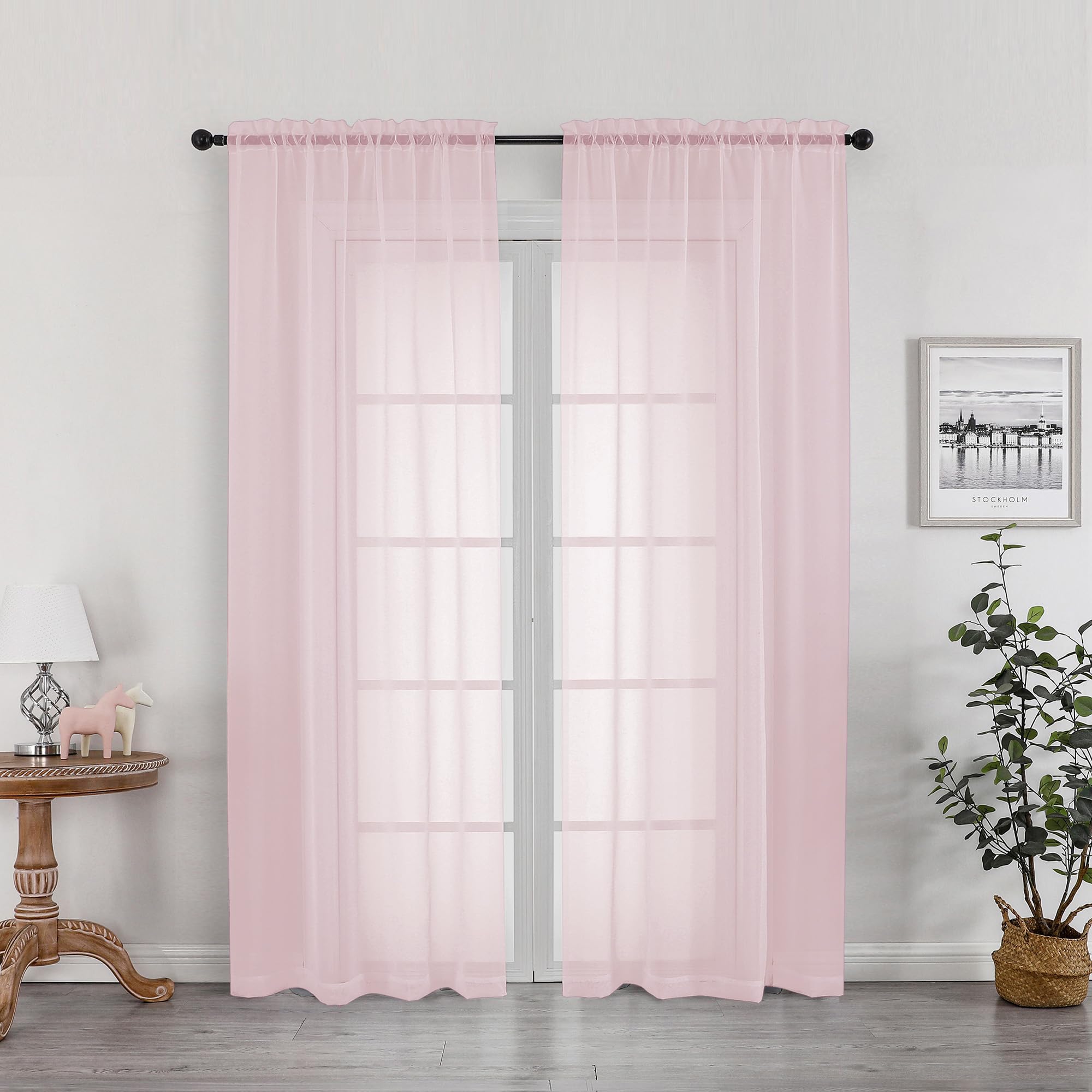 OWEINE Sheer Curtains 78 Inches Long 2 Panels Set, Rod Pocket Fimly Voile Solid Blush Window Curtain Panels for Living Room Bedroom, Soft Voile Sheer Curtains &amp; Drapes, Total 78 Inches Width