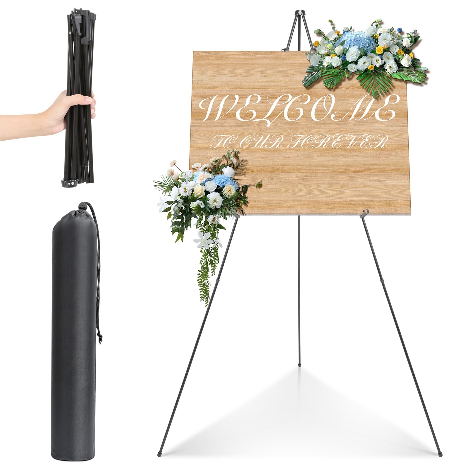 AiQInu Cavalletto Artistico in Metallo 160 cm con Borsa, Portatile per Matrimoni, Presentazioni e Esposizioni