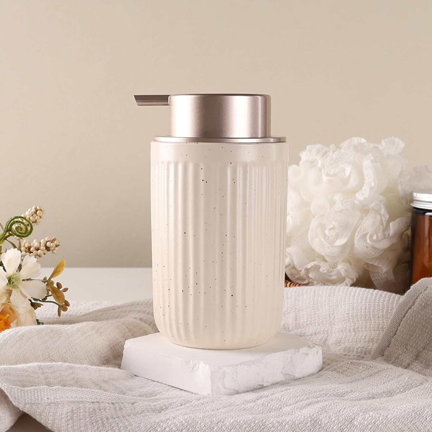 BosilunLife Dish Hand Soap Dispenser - Liquid Pump Soap Dispenser for Bathroom Decro Aprcot 12oz Ceramic Kitchen Dish Dispenser with Rust-Proof Liquid Pump Modern Refillable Lotion Bottles - Image 5