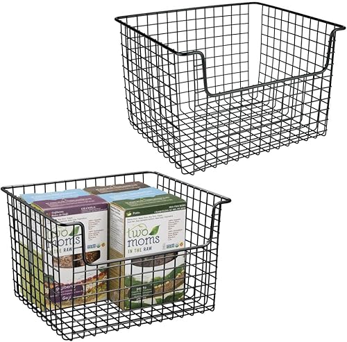 Miniatura 1 de mDesign Metal Wire Food Storage Basket Organizer with Front Dip Opening for Organizing Kitchen Cabinets, Pantry Shelf, Bathroom, Laundry Room,