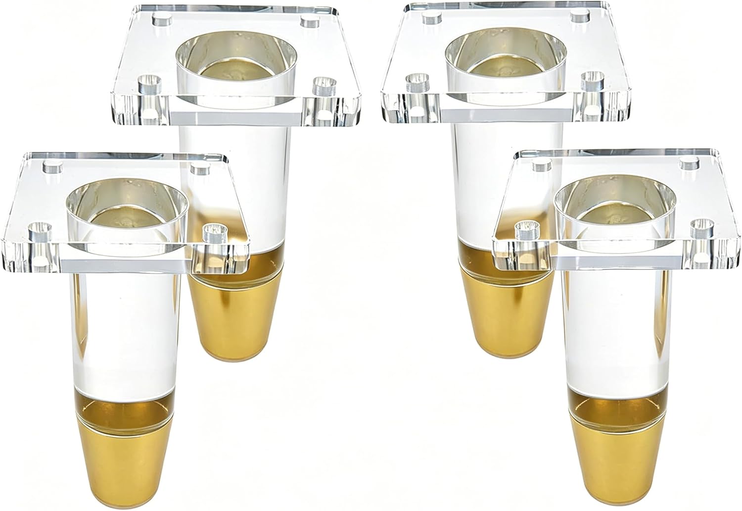 Clear Acrylic Sofa Legs with Brass Tip 4.7 Inch Tapered Shape Furniture Feet, Modern Replacement Couch Legs for Cabinets, Tables, and DIY Home Decor, 4Pcs