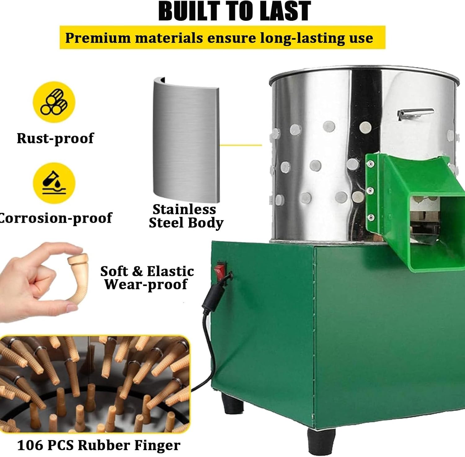 Chicken Poultry Plucker with Motor, Turkey Chicken Poultry Plucking Machine, Stainless Steel Heavy Duty Plume Remover with Barrel Diameter，Fowl Food Processor Electric