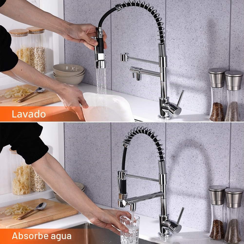 Ibergrif, Grifo de Cocina con Teleducha Extraíble, Mezclador de Fregadero con Dos Caños, Cromo