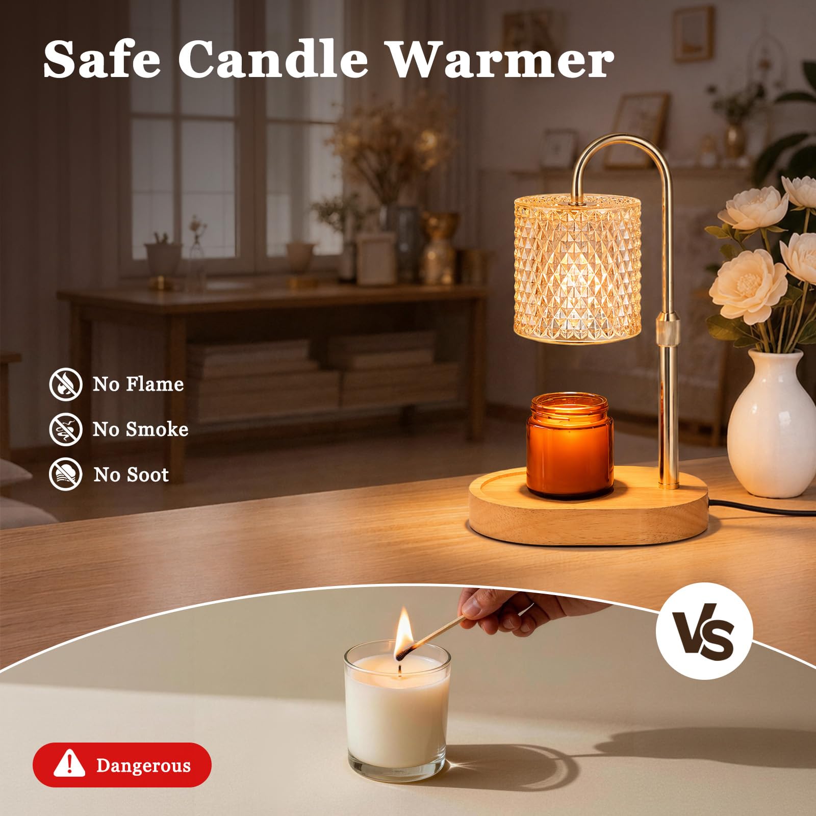 Lampada scalda candela con timer dimmerabile, altezza regolabile con 2 lampadine, scaldacera per la casa, camera da letto, regalo per riscaldamento della casa, regalo per donne