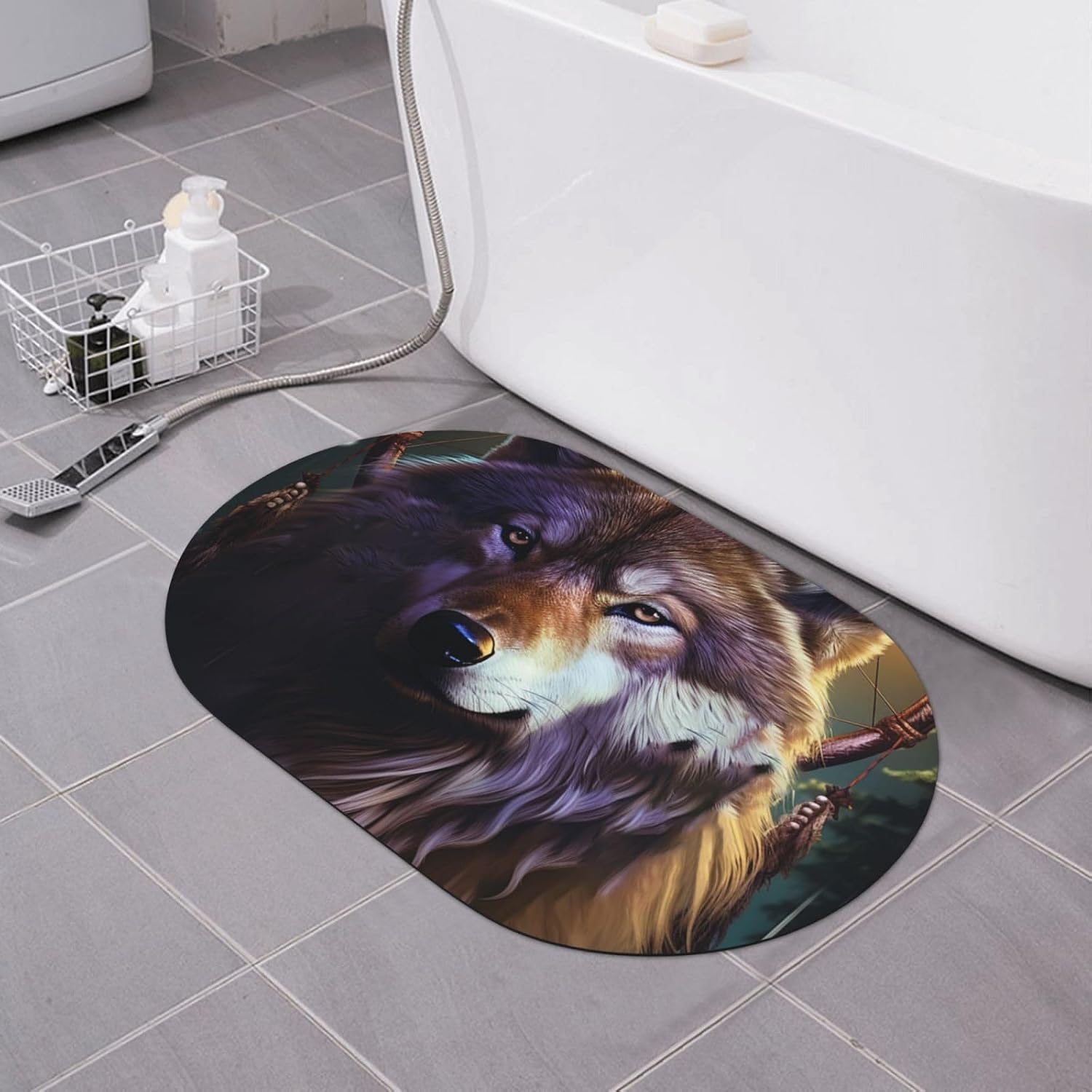 Wolves and Dream Catchers Diatomaceous Earth Bath Mat Soft Bathtub Mat Rugs Non Slip-Super Absorbent Bathroom Floor Mat Quick Dry Diatomaceous Bath Mats for Bathroom 23.6 X 15.7 Inches