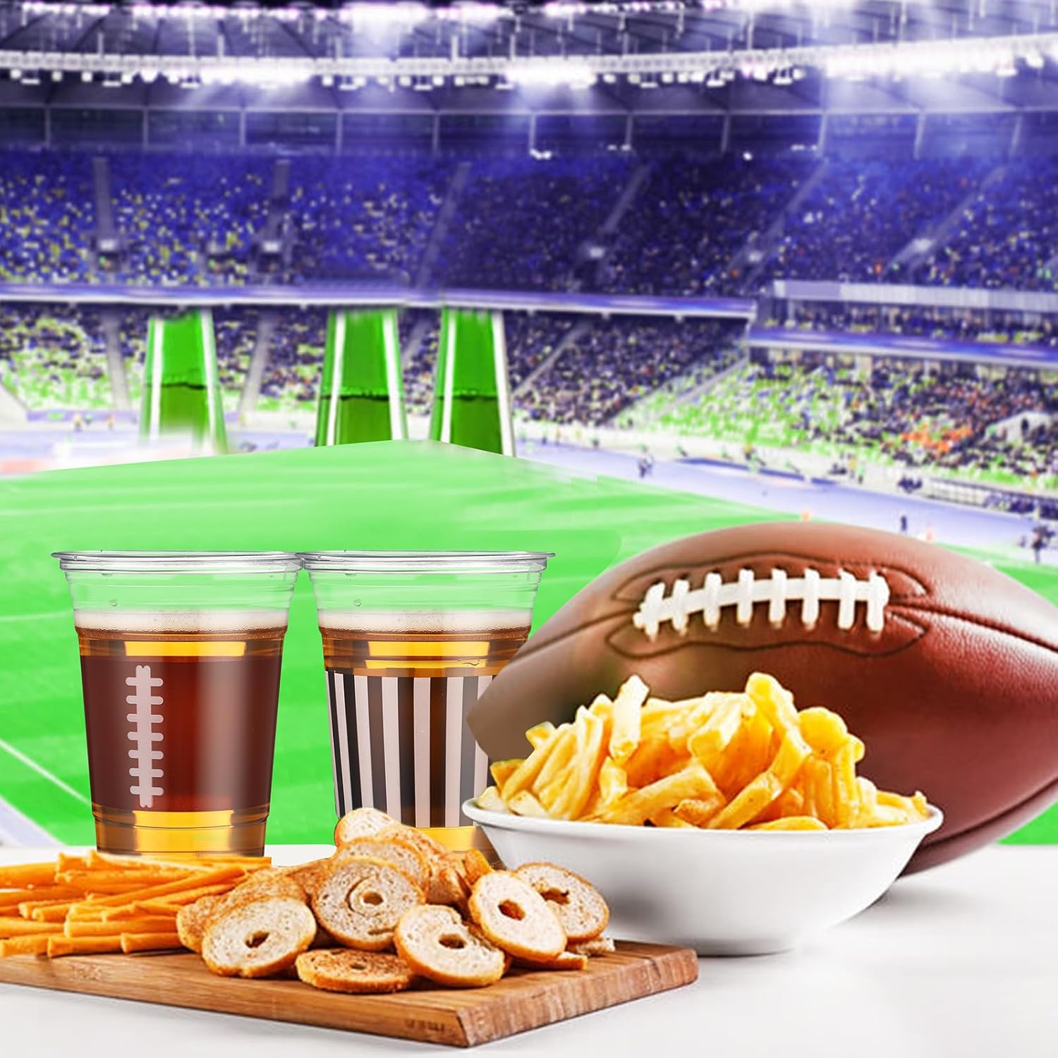 Qinyoung 200 Pcs 16oz Football Party Decorations Football Tailgate Plastic Disposable Clear Cups for Events Sports Birthday Themed Tableware Party Supplies