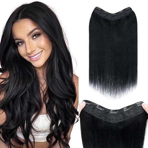 Miniatura 8 de Benehair Extensiones de cabello humano real de una pieza con clip, 34, cabeza completa, en forma de V, trama más gruesa, malla de encaje,