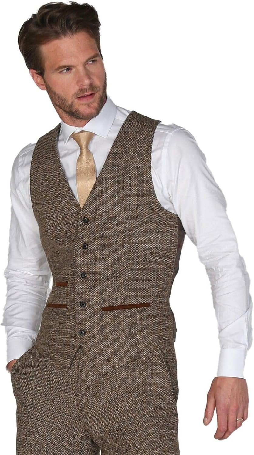 Men’s Tweed-Like Brown Tailored Fit Suit, 3 Piece Formal Set Sold Separately