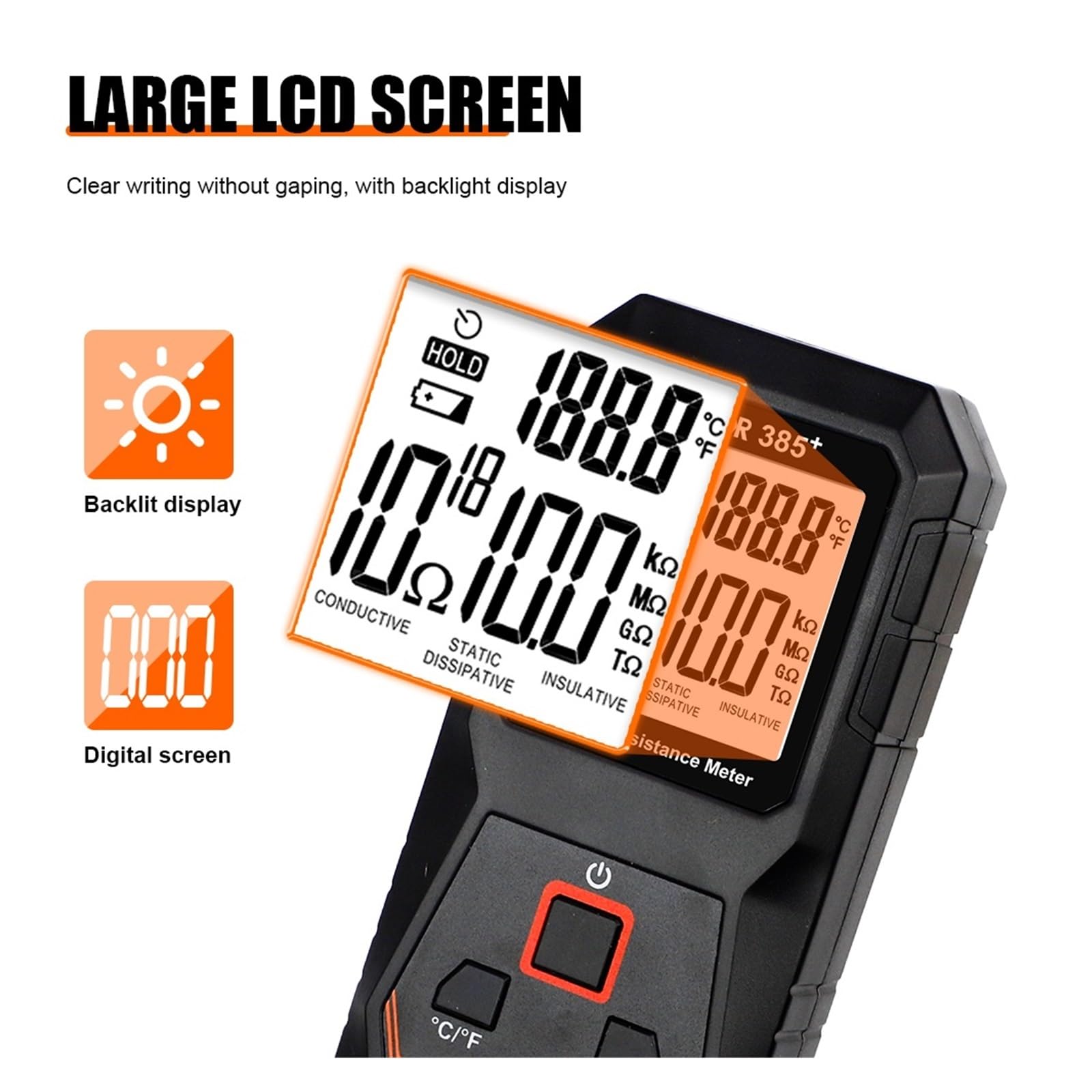 385+ Oberflächenwiderstandsmessgerät, hochpräzises Widerstandsmessgerät (LCR), antistatisches Isolations- und elektrostatisches Testgerät