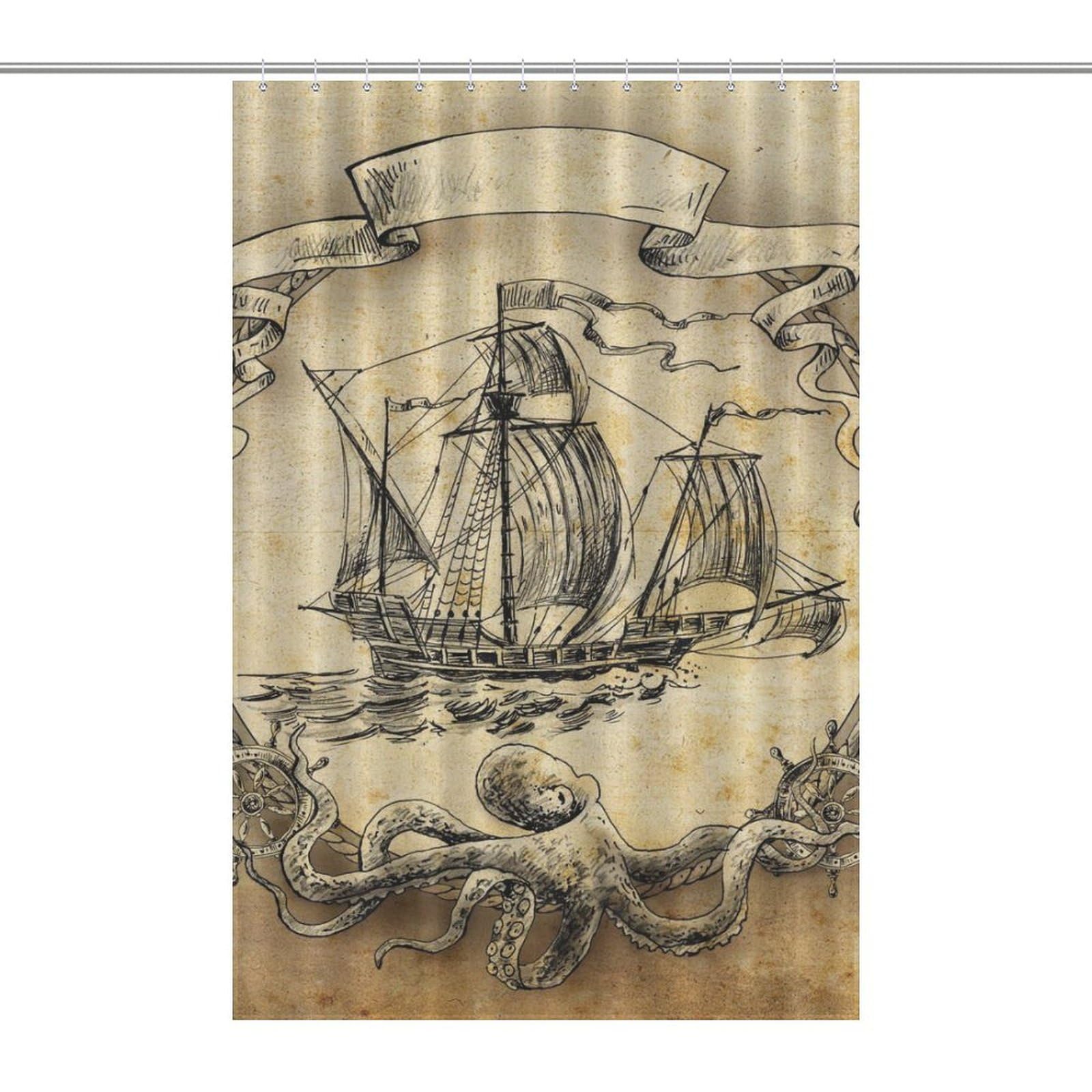 Rideau de douche anti-moisissure en polyester imperméable à motif marin 122 x 183 cm