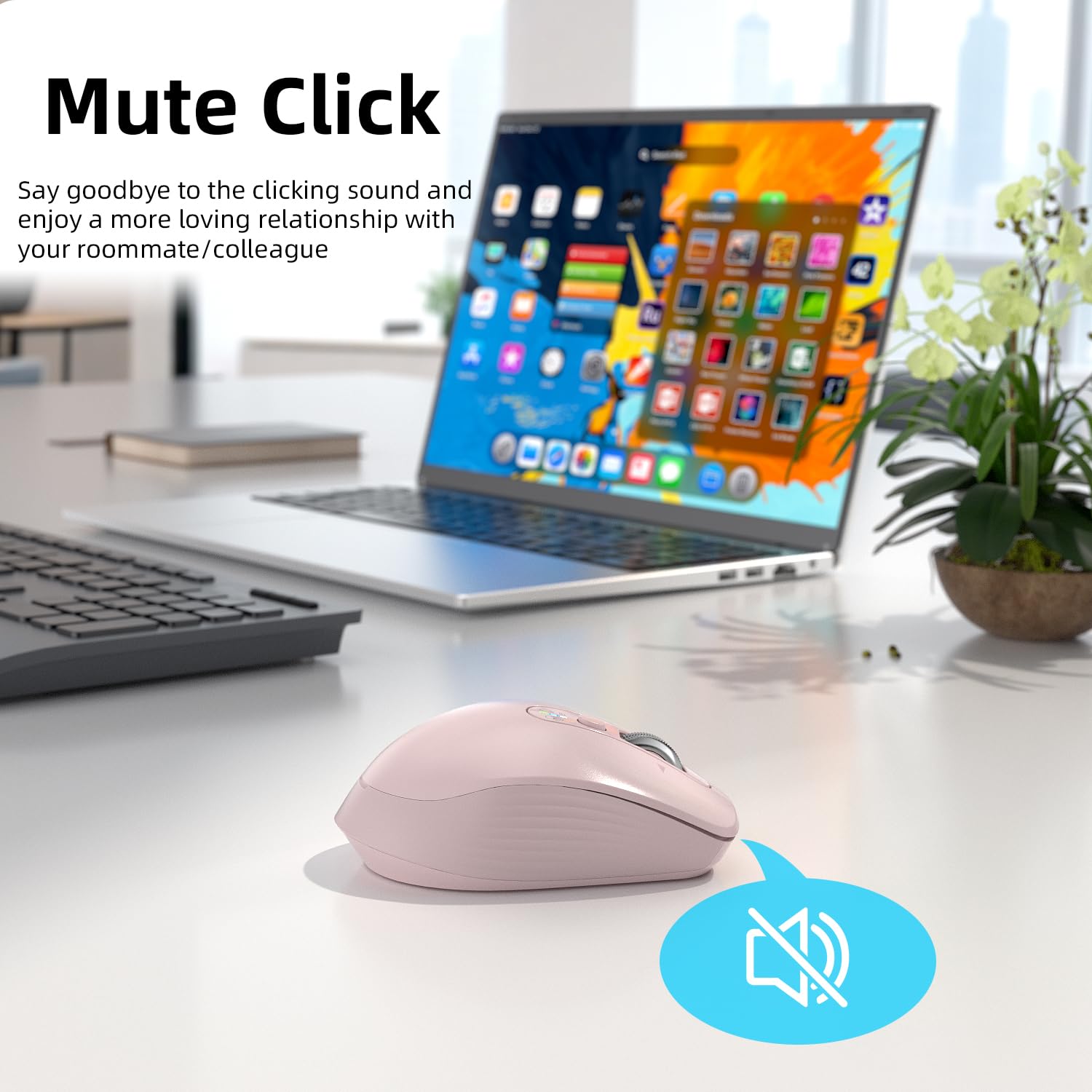 Wireless Bluetooth Ergonomic Silent Pink Mouse for Laptop & Mac, Multi-Device (BT1/BT2 + 2.4G USB) One-Click Switch, 4-Way Metal Scroll Wheel, 3000 DPI Office Mouse for PC MacBook iPad