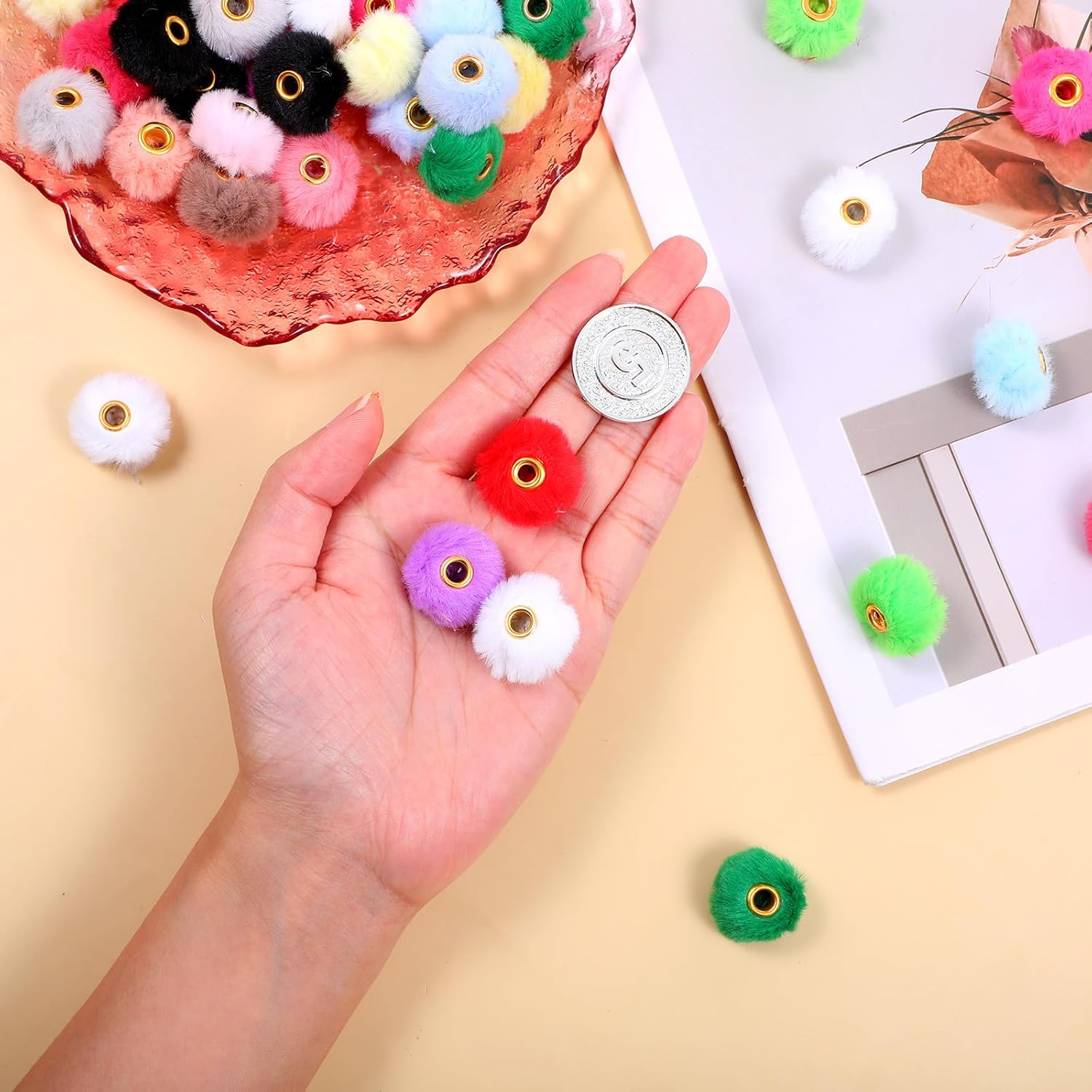 200 Pcs Fluffy Pom Pom Beads, Fuzzy Beads for Pens Mixed Color Soft Puff Bead for DIY Jewelry Keychain Handicrafts Craft Accessories (0.8 Inch, Random Colors) - Image 4
