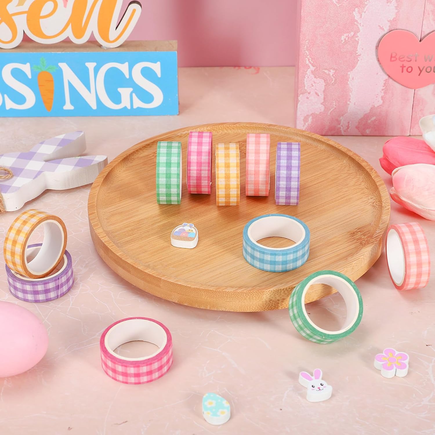 AnyDesign 12 Rolls Plaid Washi Tape Masking Tape Set Spring Easter Pastel Colorful Gingham Checkered Decorative Wrapping Paper Tapes for Scrapbook Journal DIY Art Crafts