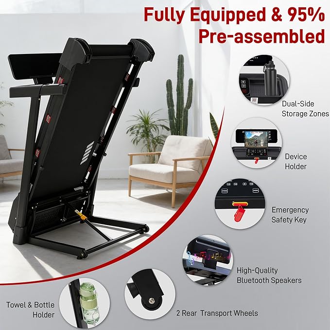 Caminadora Eléctrica Plegable con Inclinación Automática 20 Niveles, 4.5 HP, Negra miniatura 6