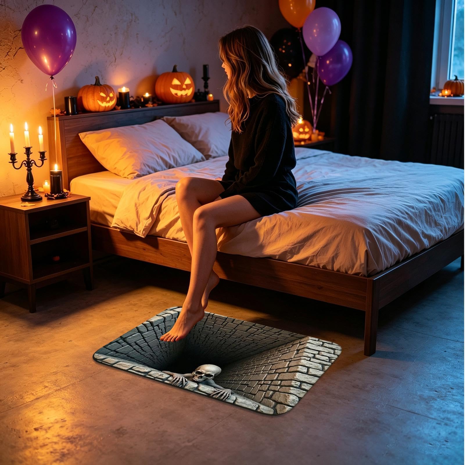 Tappeto decorativo rettangolare con foro visivo 3D | Tappeto antiscivolo per Halloween, per casa, soggiorno, vacanze, bagno, vasca da bagno e ingresso
