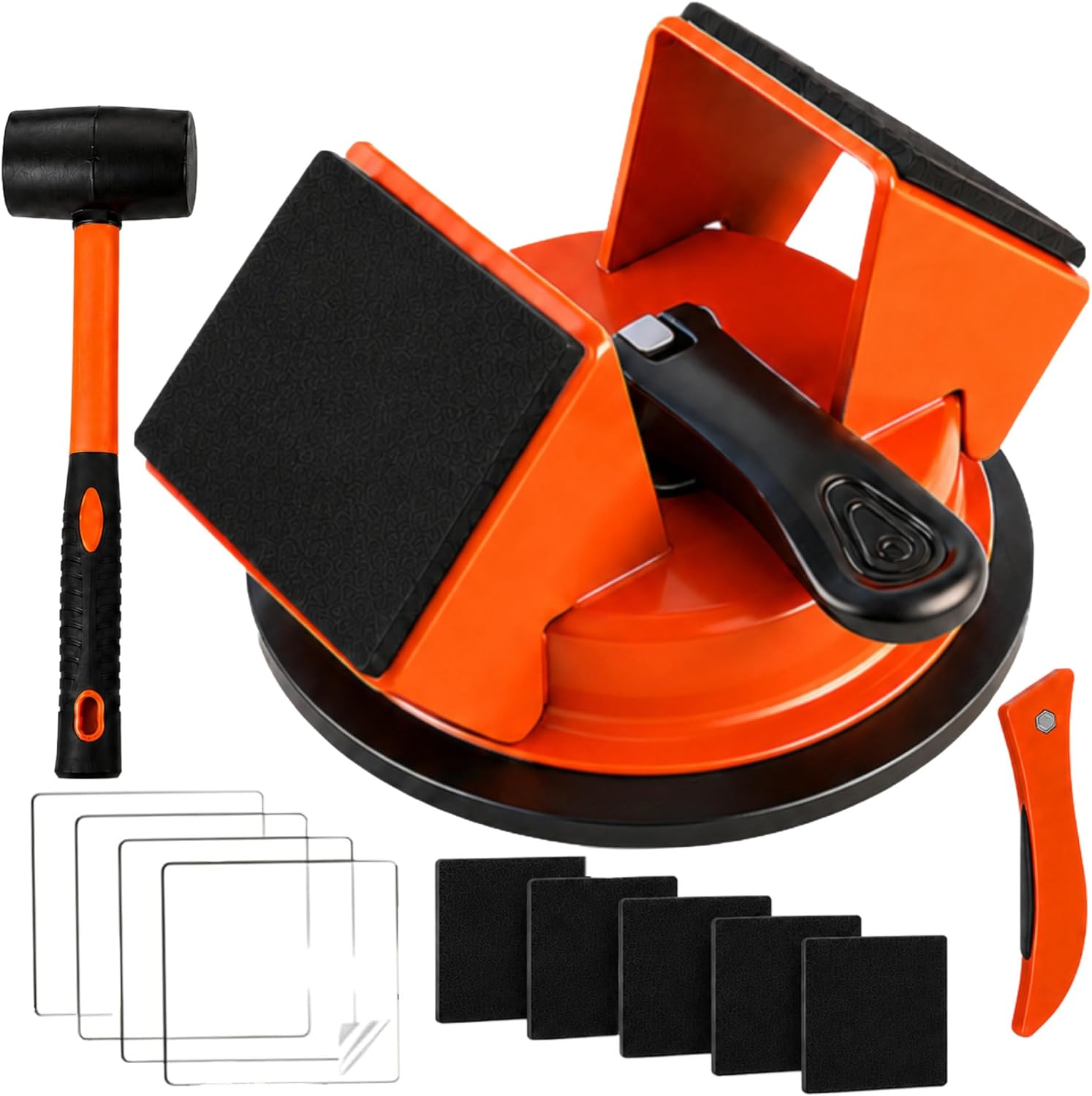 Floor Gap Fixer Tool, Floor Gap Repair Tool Kit, Enhanced Suction Cup | Dual-Side 45° Striking Surface, Rubber Mallet, Slot Cutter & 10 Reusable Pads for Laminate, Vinyl Plank (LVP) & Hardwood