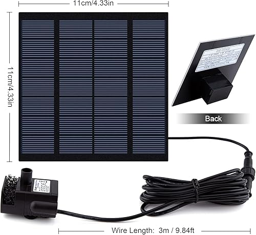 Miniatura 5 de Kit de bomba solar con panel solar separado bomba de agua solar mejorada de 15 W con cable de 98ft de largo y 4 boquillas para baño de pájaros