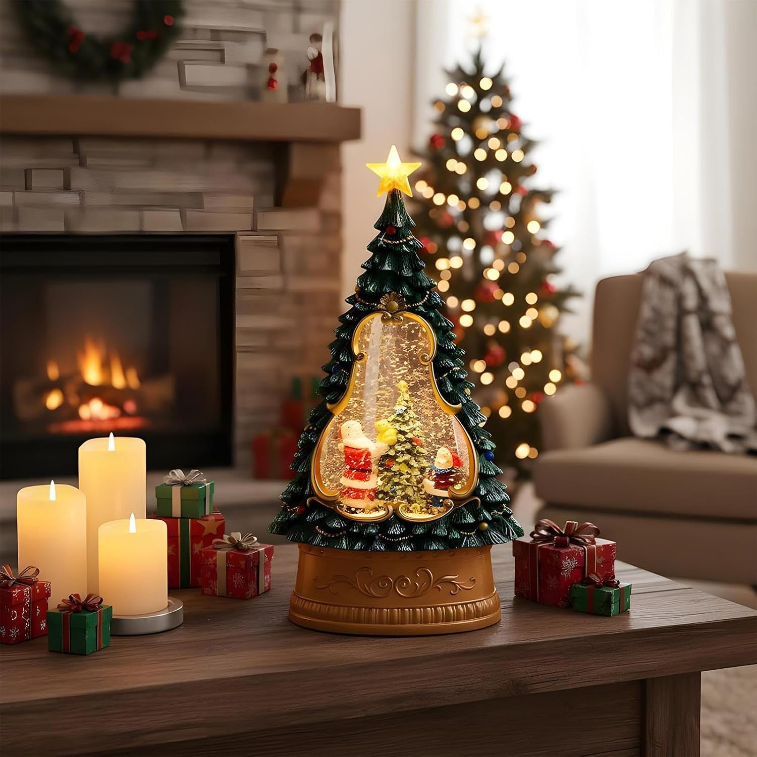 Christmas Snow Globe Lantern 6-Hour Timer Tree Shape