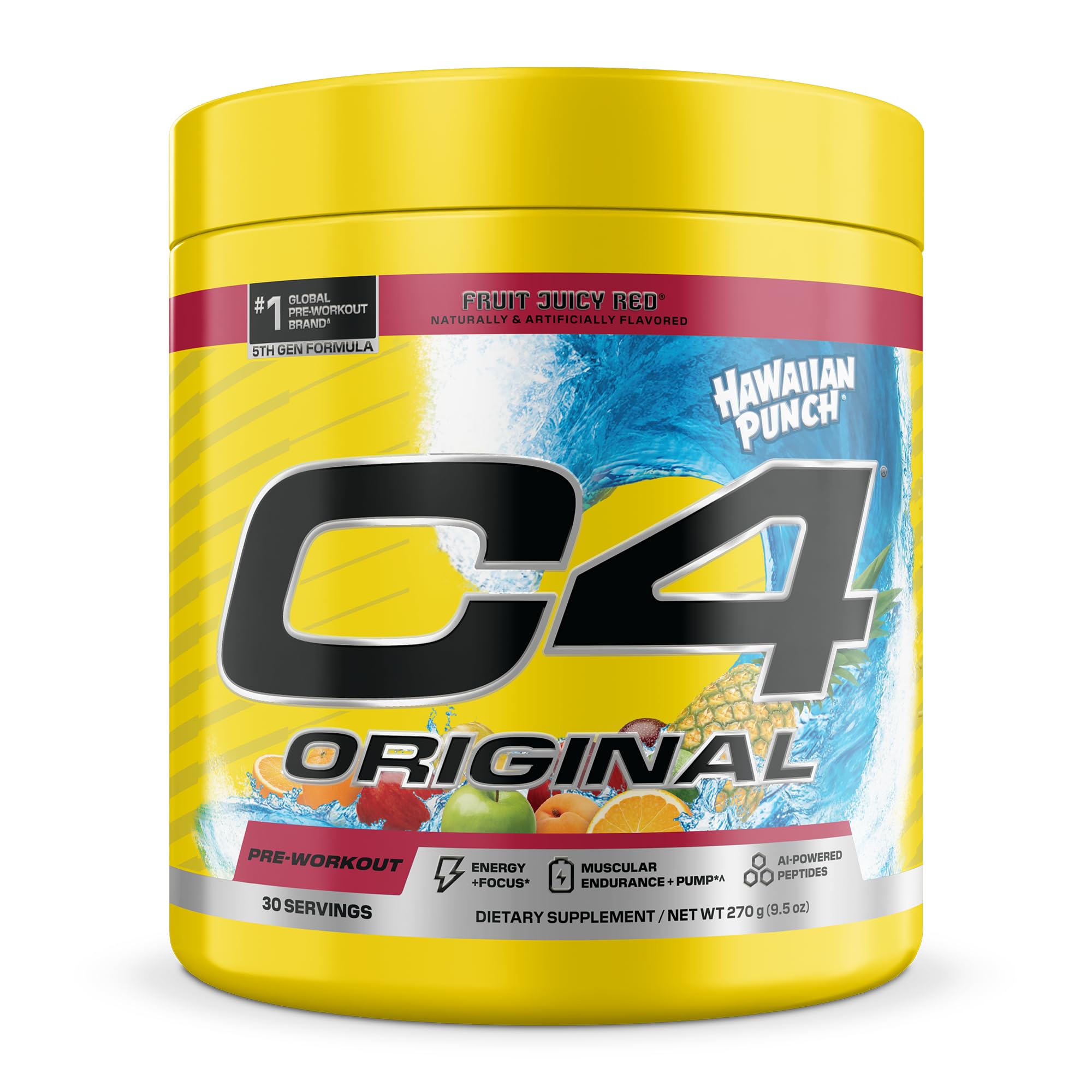 C4 Pré-treino com cafeína 200 mg e beta-alanina 2 g sabor Hawaiian Punch Fruit Juicy Red, 30 porções