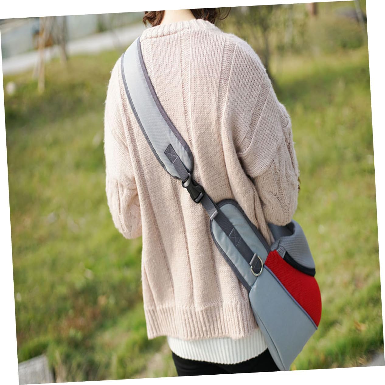 Adjustable Red Pet Sling Carrier Mesh Portable Dog Puppy Shoulder Bag for Small Pets Travel Camping Sightseeing with Ventilated Windows and Padded Strap