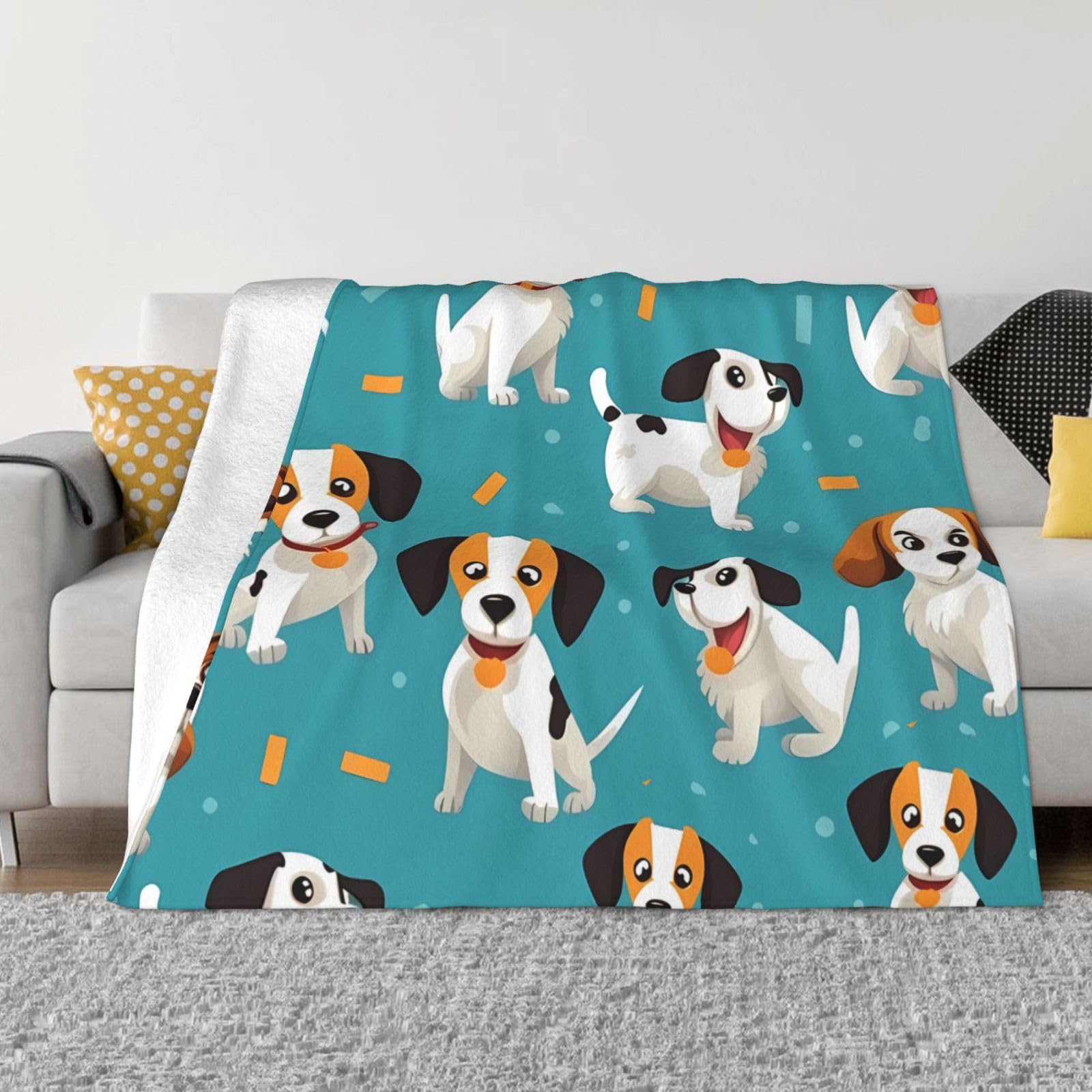 Couverture micro polaire imprimé chien plaid peluche chaud lit et canapé