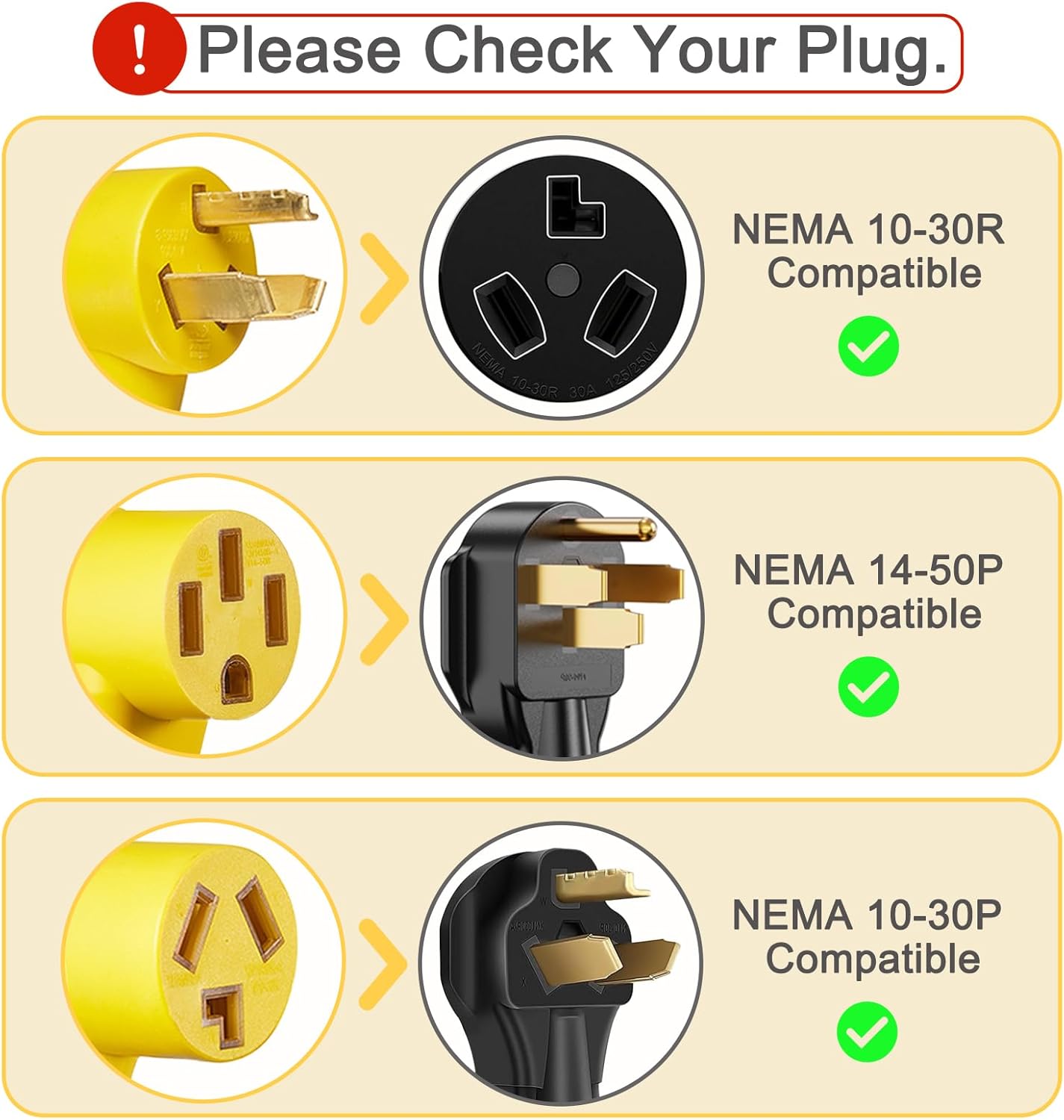 30 Amp Dryer Y Splitter to RV/EV, NEMA 10-30P to 14-50R/10-30R Splitter Power Adapter Cord, Dryer 3-Prong 30 AMP Y Adapter Cable for EV Charging at Dryer Outlet, STW 10 AWG, 3 FT, ETL Listed